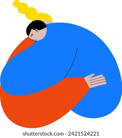 Modern artwork. Sun hugs his beloved mother. Cute character against white background. Cartoon style. Hand drawn Vector illustration. Concept of family, human touch, support and sympathy. Ad