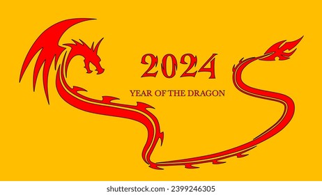 Modern asian dragon silhouette shape flying Minimalist chinese dragon new year 2024 banner vector