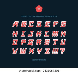 Conjunto de fuentes de tipo vector de estilo japonés asiático moderno 2. Perfect Typography fuente de estilo japonés. Letras japonesas inglesas	