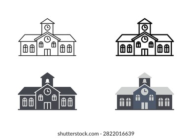 Modern assembly hall vector icon pack featuring industrial production buildings for manufacturing, engineering, web, apps, and presentation design.

