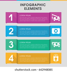 Modern assistance infographic template. infographic design with assistance icons includes truck with hook. can be used for presentation, diagram, annual report, web design.