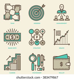 Modern Assorted Business Mono Linear Icon Set. Trendy Simple Line Design Art Vector Illustrations.