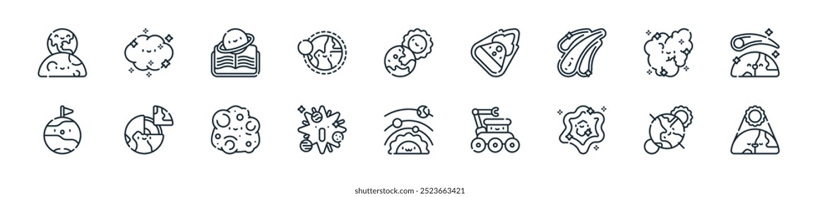 pacote de ícones moderno astronomia. perfeito para projetos de ui lineares com vetor terra, planeta, supernova, explorador, exemplo, big bang, asteroide e mais ícones para aplicativos móveis e web.