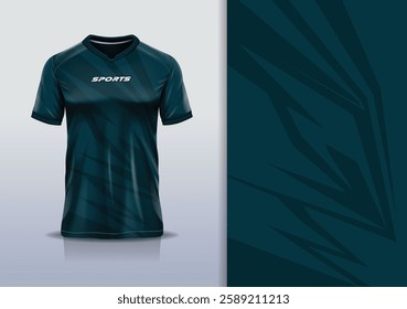 Modern Athletic Jersey Mockup, A dynamic t-shirt mockup featuring an abstract stripe pattern, designed for football, soccer, racing, esports, and running in a sleek dark green color