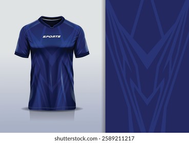 Modern Athletic Jersey Mockup, A dynamic t-shirt mockup featuring an abstract stripe pattern, designed for football, soccer, racing, esports, and running in a blue color