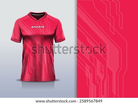Modern Athletic Jersey Mockup, A dynamic t-shirt mockup featuring an abstract stripe pattern, designed for football, soccer, racing, esports, and running in a pink color