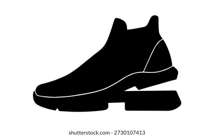 Modern athletic running sneaker silhouette vector illustration with chunky sole for sports fitness training and active lifestyle streetwear fashion design