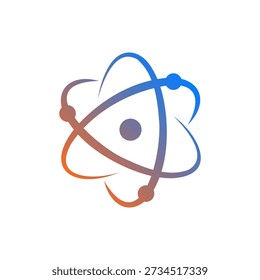 A modern atomic symbol with orbiting paths and gradient colors, representing innovation, science, quantum technology, research, and intelligent systems in a clean, future-focused style.