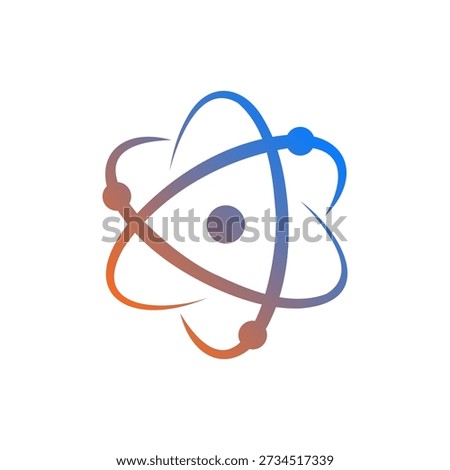A modern atomic symbol with orbiting paths and gradient colors, representing innovation, science, quantum technology, research, and intelligent systems in a clean, future-focused style.