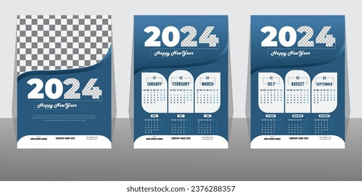 Modern and attractive 2024 calendar design with vector element. simple 3 pages wall calendar template.