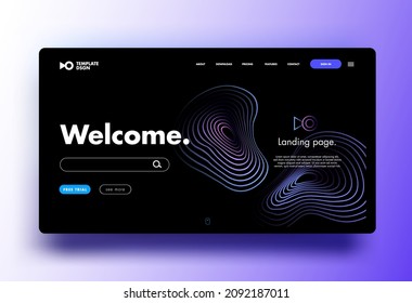 Modern attractive landing page with the search bar, template for websites, mobile website, or apps. Linear object