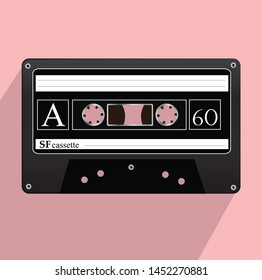 modern audio cassette flat icon vector illustration on pink background with long shadow