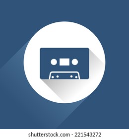 Modern audio icon with cassette and long shadow, vector illustration