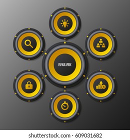 Modern audio system speakers infographic template. Six options vector illustration.6 circle steps business concept for workflow, data, process, parts