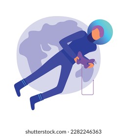 Modern augmented reality technology flat concept with man flying in space in virtual world vector illustration