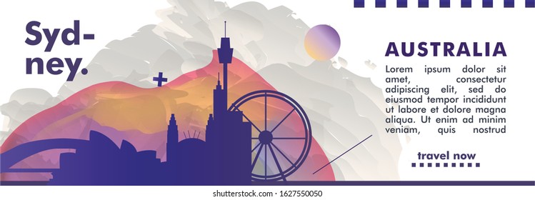 Modern Australia Sydney skyline abstract gradient website banner art. Travel guide cover city vector illustration