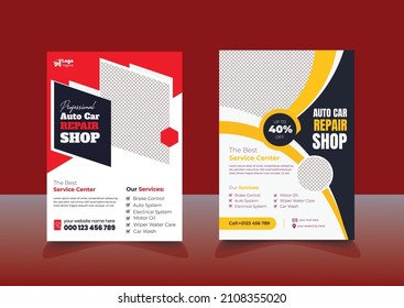 Modern auto car repair, car wash, car workshop, rent car flyer template design suitable for brochure cover or poster design