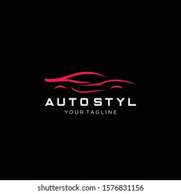 Modern Auto Company Logo Design Concept with Sports Car Silhouette. Vector illustration.