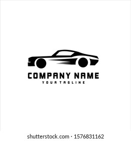 Modern Auto Company Logo Design Concept with Sports Car Silhouette. Vector illustration.