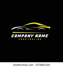 Modern Auto Company Logo Design Concept with Sports Car Silhouette. Vector illustration.