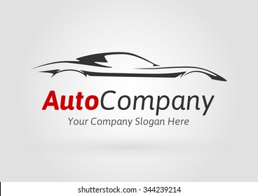 Modern Auto Company Logo Design Concept with Sports Car Silhouette. Vector illustration.