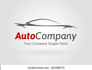 Modern Auto Company Logo Design Konzept mit Sportwagen Silhouette.  Vektorgrafik.