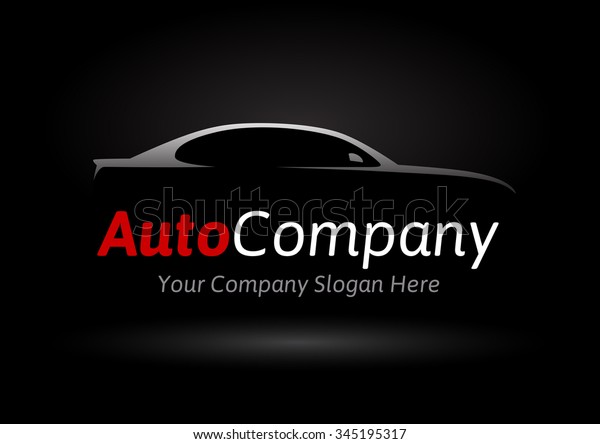 Modern auto\
company logo design concept with sports saloon car silhouette on\
black background. Vector\
illustration.