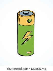 Modern auto engine chemical lithium cylinder on light backdrop. Bright color line hand drawn pole object logo pictogram emblem concept in retro art doodle cartoon style on space for text. Closeup view