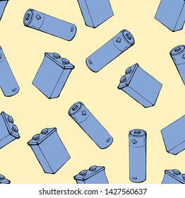 Modern auto engine chemical lithium polarity cylinder component on light yellow paper fond. Freehand outline black ink hand drawn pole object logo pictogram sketchy in retro art doodle cartoon style
