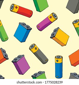 Modern auto engine chemical lithium polarity cylinder component. Light yellow fond. Bright multy color hand drawn pole recycling object logo pictogram concept. Modern art doodle cartoon tileable style