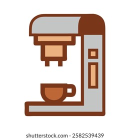 Modern automatic espresso machine brewing fresh coffee with cup