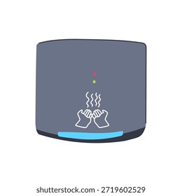 Ilustración moderna de secador de manos automático que muestra las manos bajo la corriente de aire caliente, que representa la limpieza, la higiene pública y la tecnología de baño sin contacto