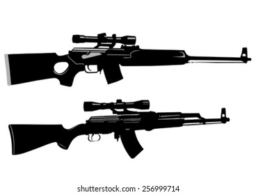 Armas automáticas modernas en un fondo blanco