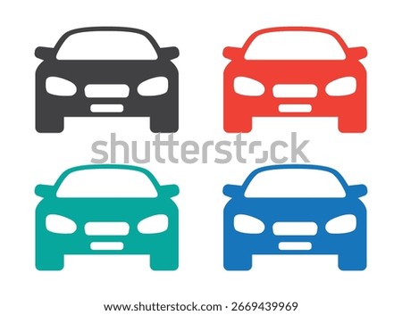modern automobile car front view icon set