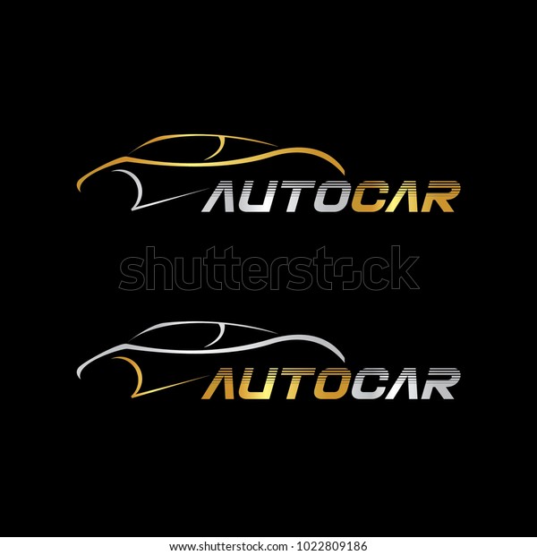 Modern Automotive Logo\
Template vector with Car Line Art in gold and silver color on black\
background