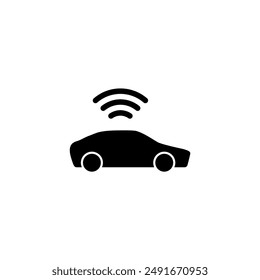 Modern autonomous car icon with wireless signals.