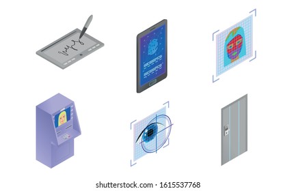 Modern autorization technologies on different devices vector illustration