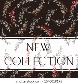 Modern autumn pattern. Multicolored branches on a dark background. Colorful cover. Design for card, flyer, invitation, book, info banner frame, title sheet. New collection logo.