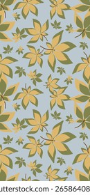 Modern autumn seamless pattern with falling maple leaves of different sizes on blue background