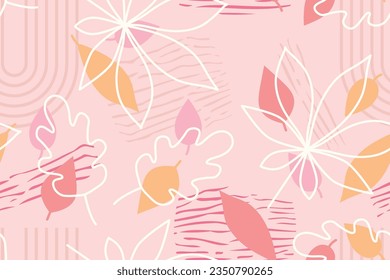 modern autumn seamless pattern with leaves and abstract elements, great for wrapping, textile, wallpaper, greeting card- vector illustration