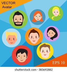 Modern avatars flat lines. Conceptual illustration of a professional team. Human resources. The close-knit team with a competent leader. Beautiful smart person on the avatar banner symbol.