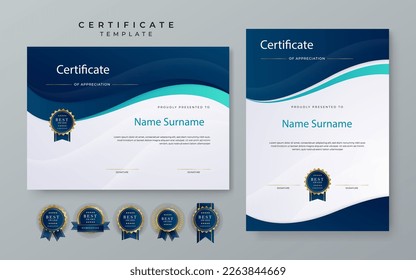 Modern award abstract duotone blue certificate design template for for award, diploma, achievement, business, honor, elegant, school college document template