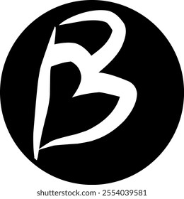 Modern B font logo design with black circle background. the B logo is heart-shaped