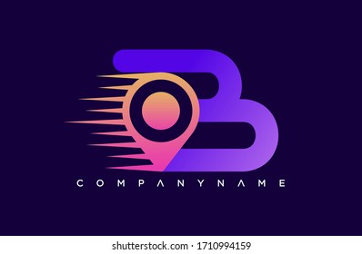 Logo Moderno de Ubicación de Punto de Letra B. emblema creativo para el diseño de mapas. plantilla de marca inicial.