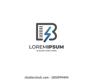Plantilla de logotipo de almacenamiento de relámpago B moderno. Diseño del logotipo de energía de potencia creativa