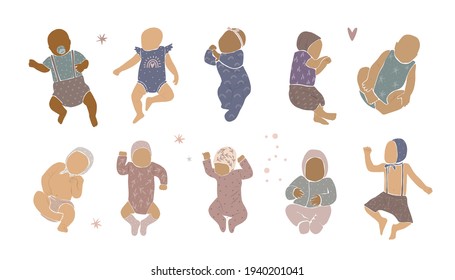 Modern babies in boho Scandinavian style. abstract minimalism. Newborn babies. Ideal for postcards, parties, social media stories and bloggers
