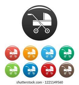 Modern baby carriage icons set 9 color vector isolated on white for any design