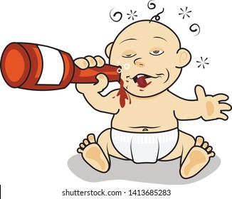 modern baby drinking from a bottle drunk addicted