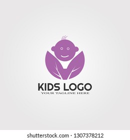 Modern baby kids logo templates with leaf, vector logos for business companies, pregnancy signs, symbol of children's happy, illustration -vector