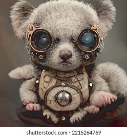 Modern baby koala, with robotic system and surveillance cameras